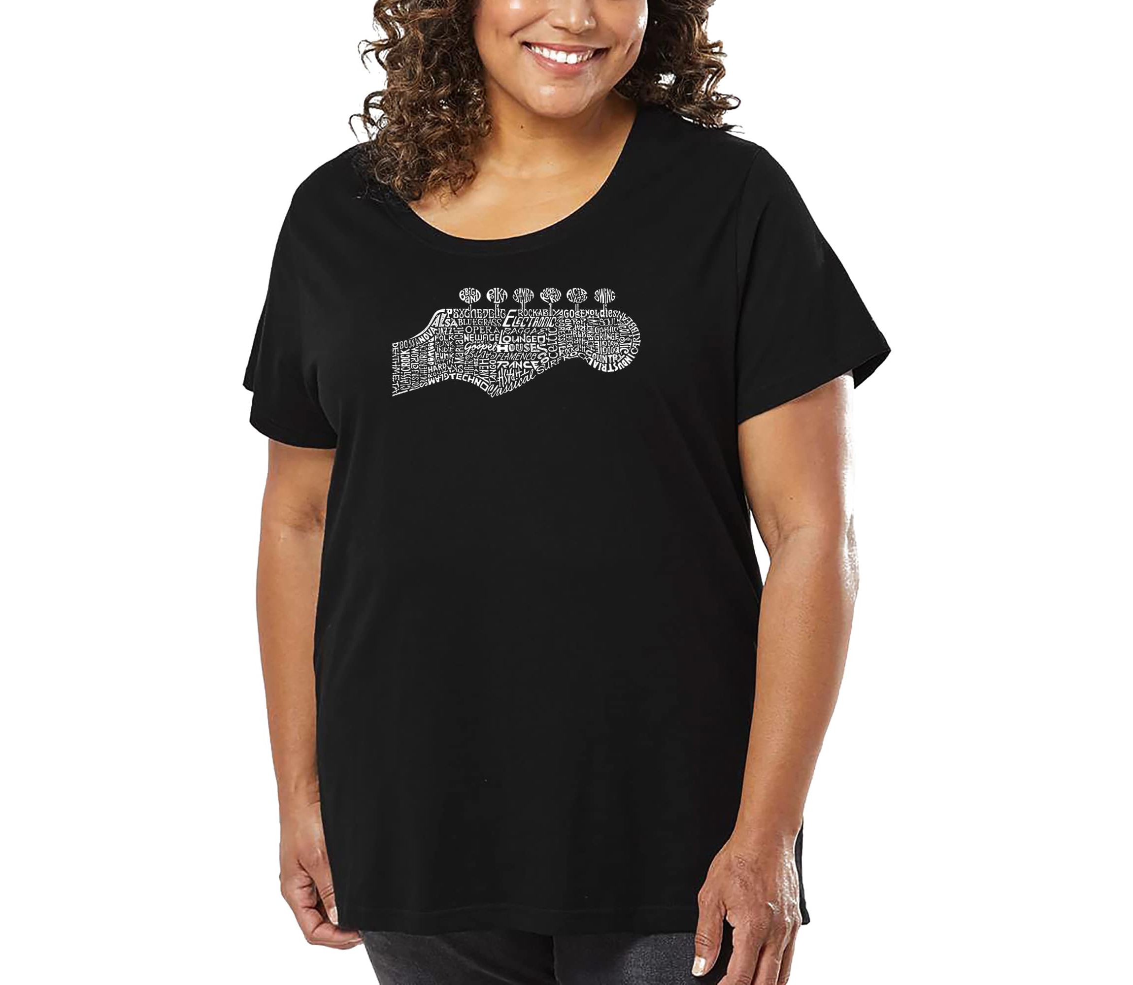 Womens Plus Size Word Art T-shirt - Guitar Head