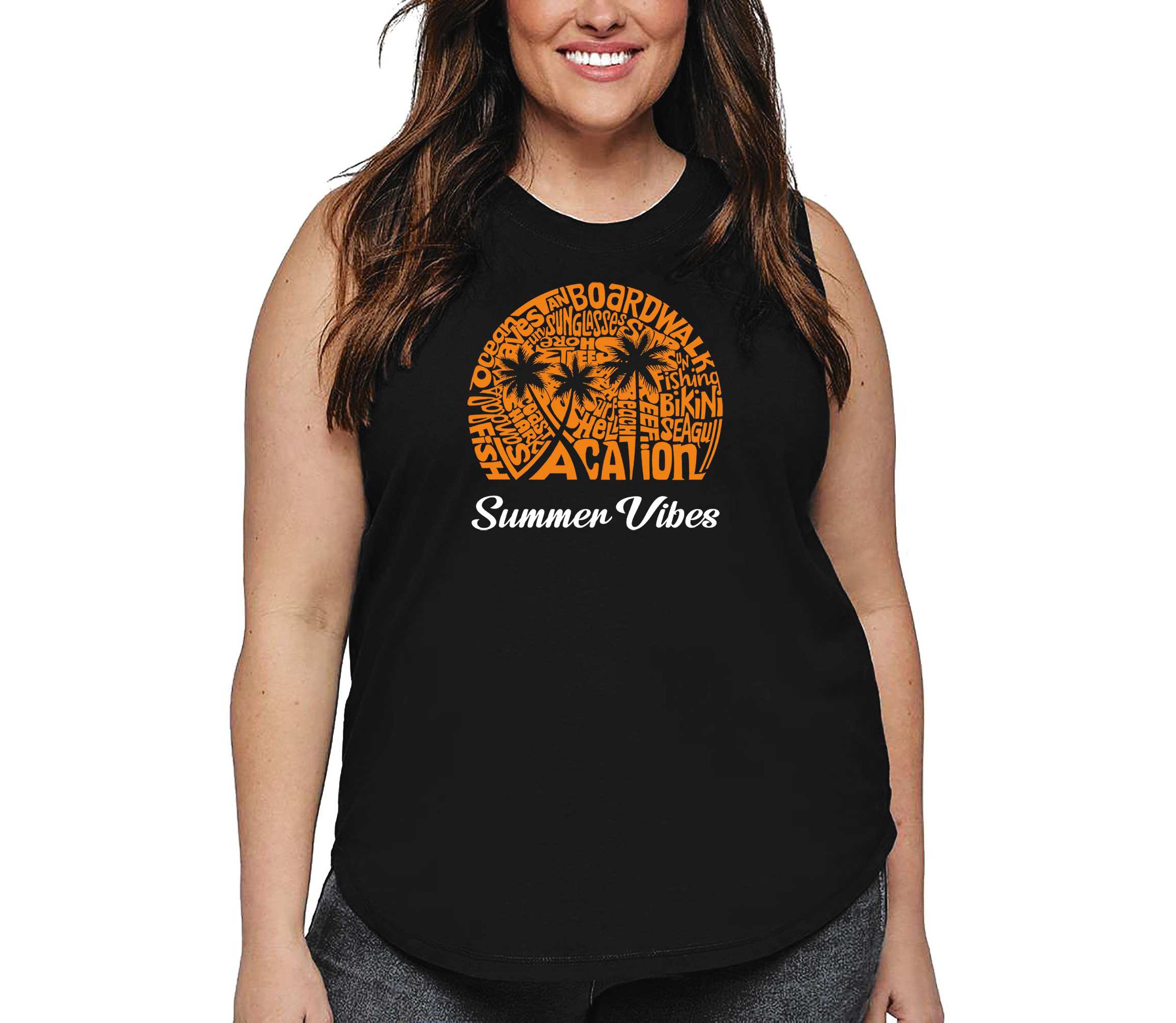 Summer Vibes - Womens Plus Size Word Art Tank Top