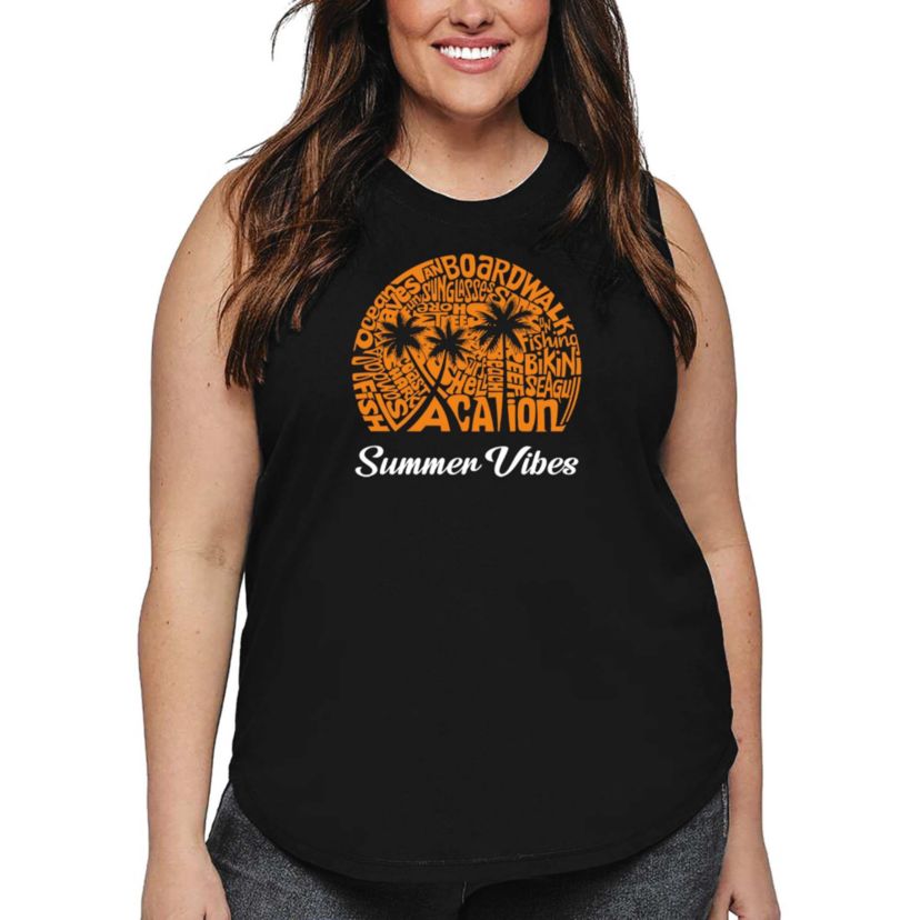 Summer Vibes - Womens Plus Size Word Art Tank Top