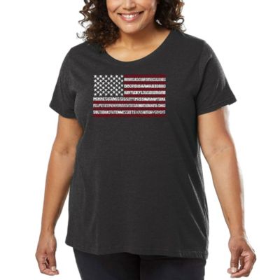 LA Pop Art Women's Plus Size Word Art T-shirt - 50 States USA Flag, Grey, 4X