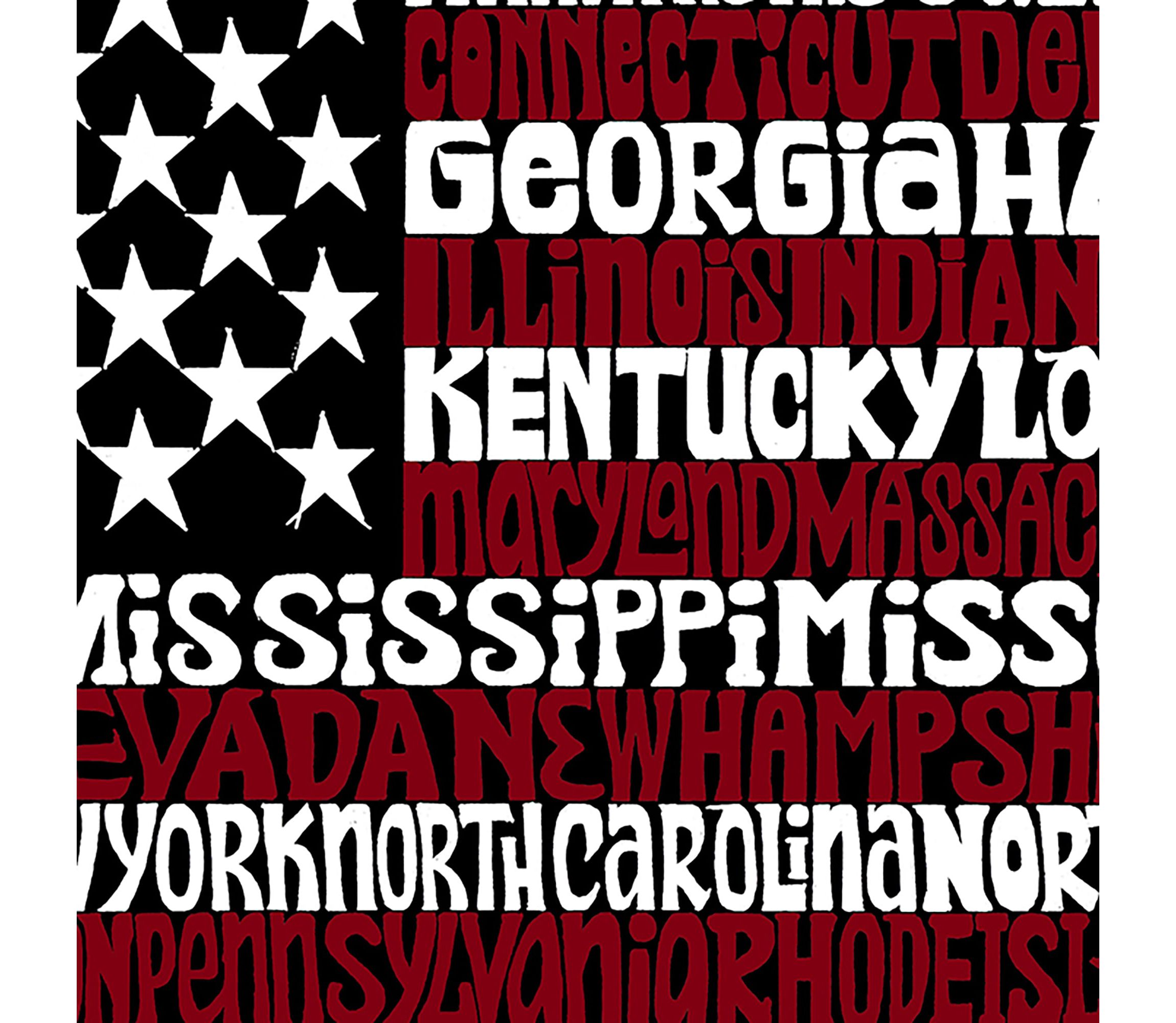 Womens Plus Size Word Art T-shirt - 50 States USA Flag