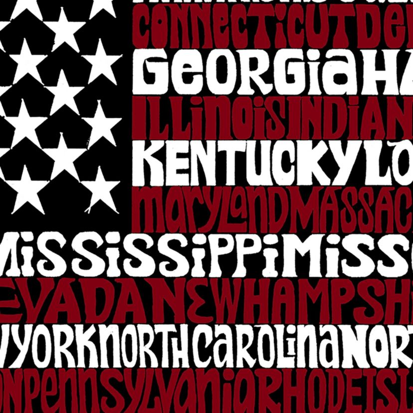 Womens Plus Size Word Art T-shirt - 50 States USA Flag