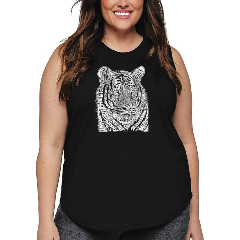 Womens Plus Size Word Art Tank Top - Big Cats