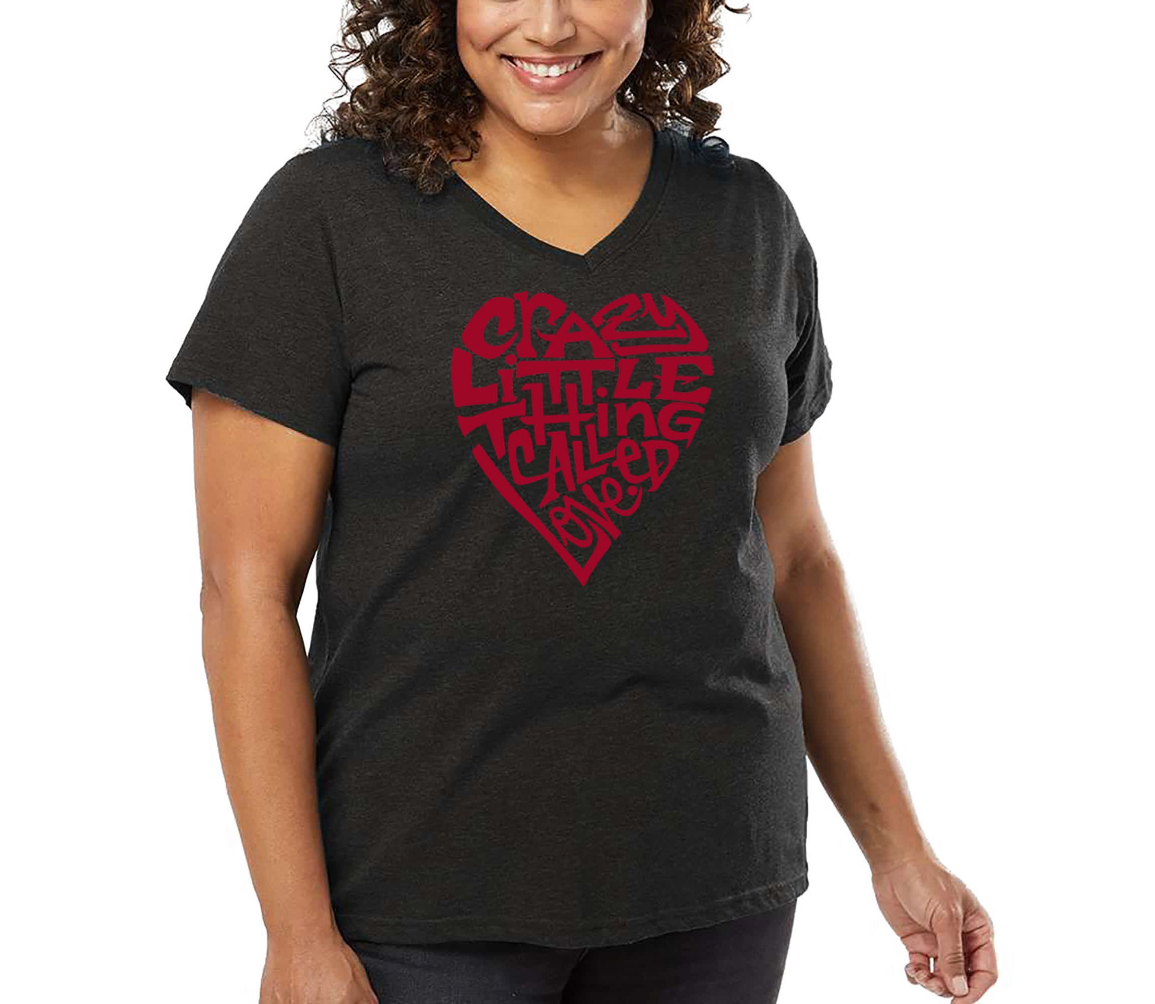 Womens Plus Size Word Art V-Neck - Crazy Little Thing Called Love