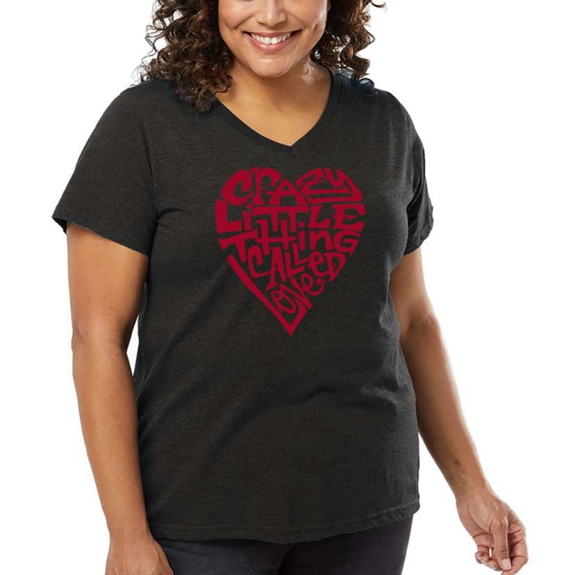 Womens Plus Size Word Art V-Neck - Crazy Little Thing Called Love