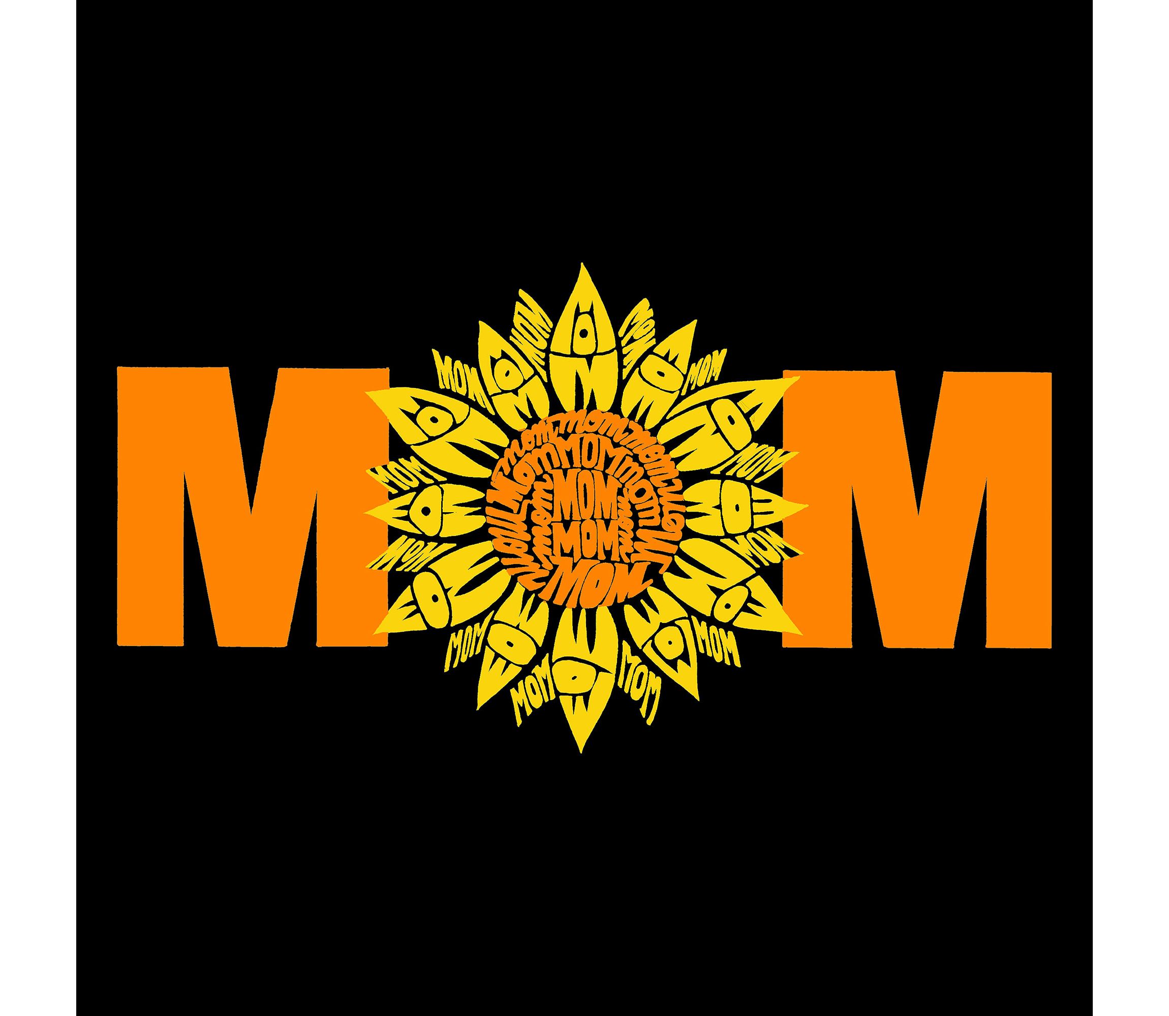 Womens Plus Size Word Art V-Neck - Mom Sunflower