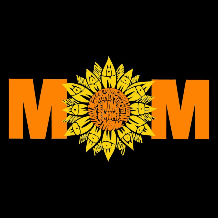 Womens Plus Size Word Art V-Neck - Mom Sunflower
