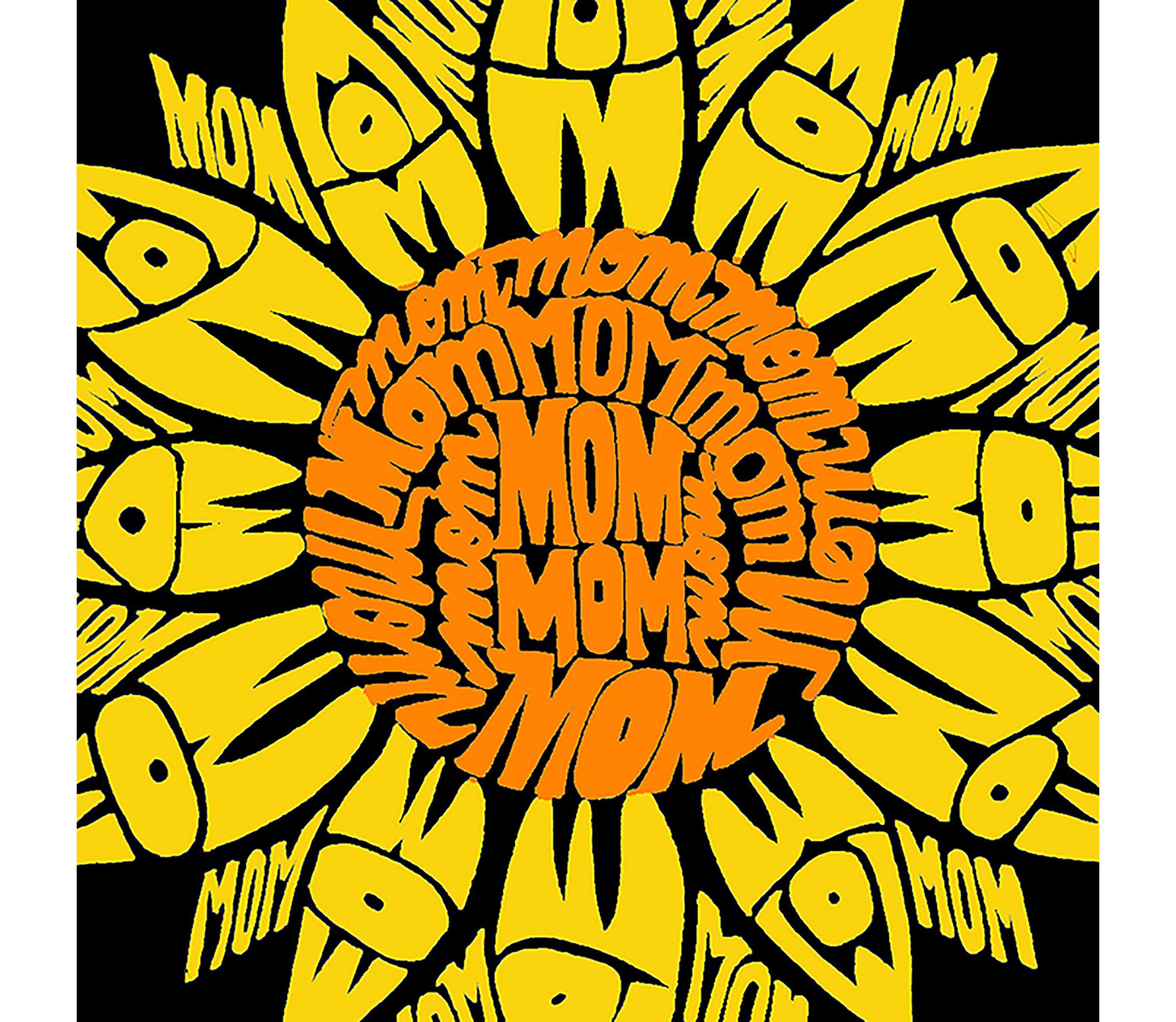 Womens Plus Size Word Art V-Neck - Mom Sunflower