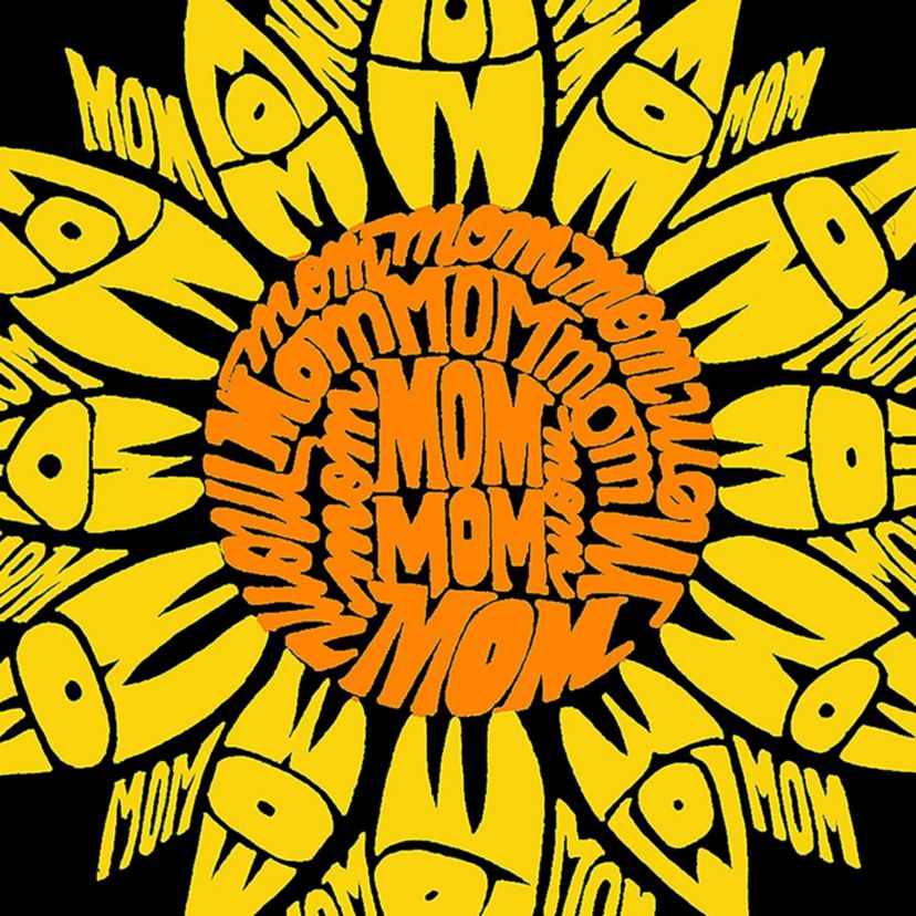 Womens Plus Size Word Art V-Neck - Mom Sunflower