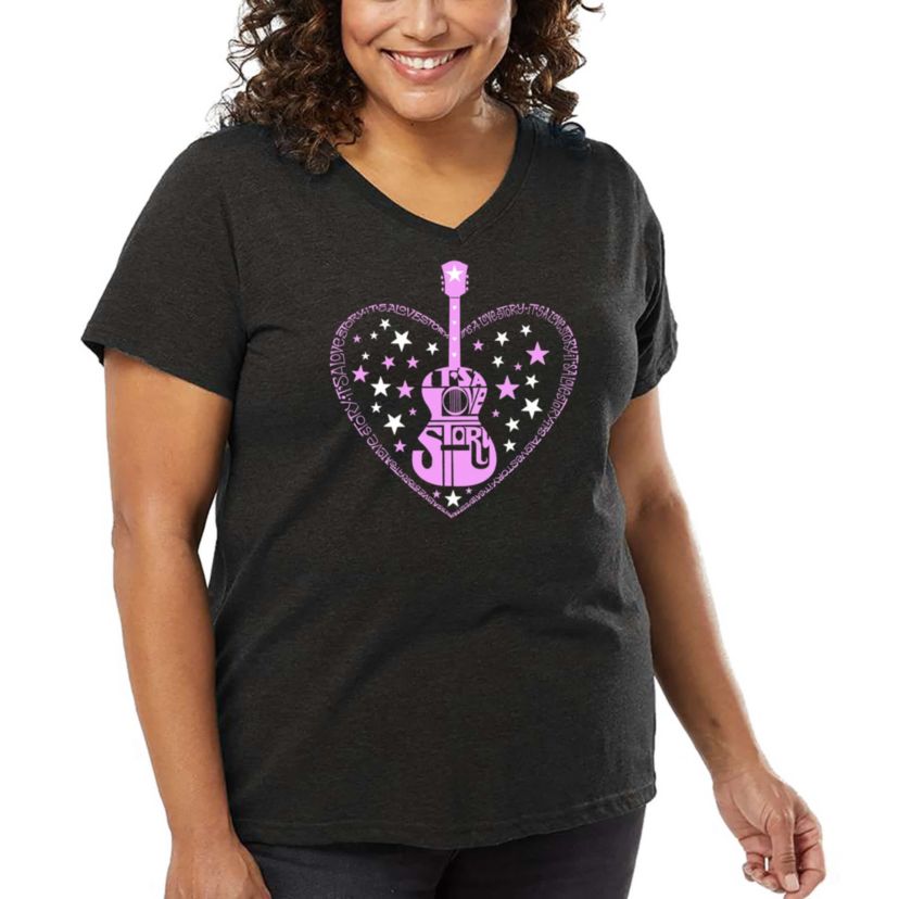 Its A Love Story - Womens Plus Size Word Art V-Neck