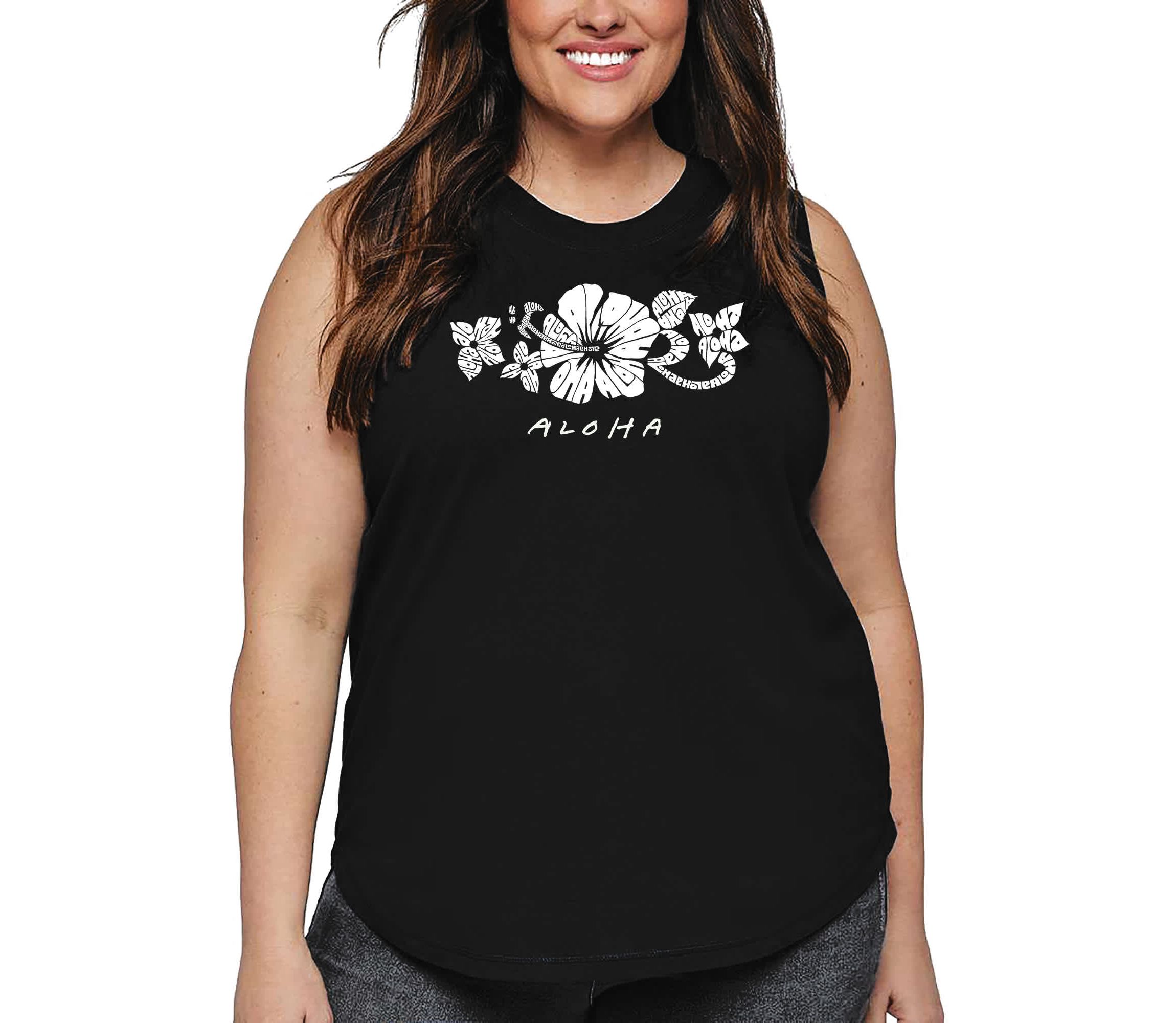 Womens Plus Size Word Art Tank Top - ALOHA