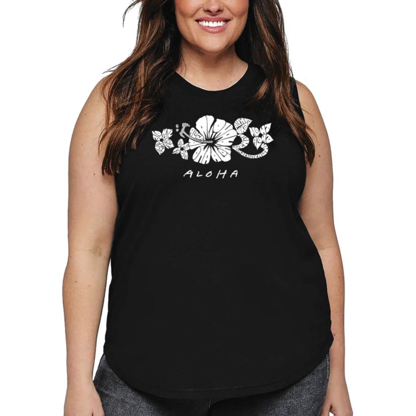 Womens Plus Size Word Art Tank Top - ALOHA