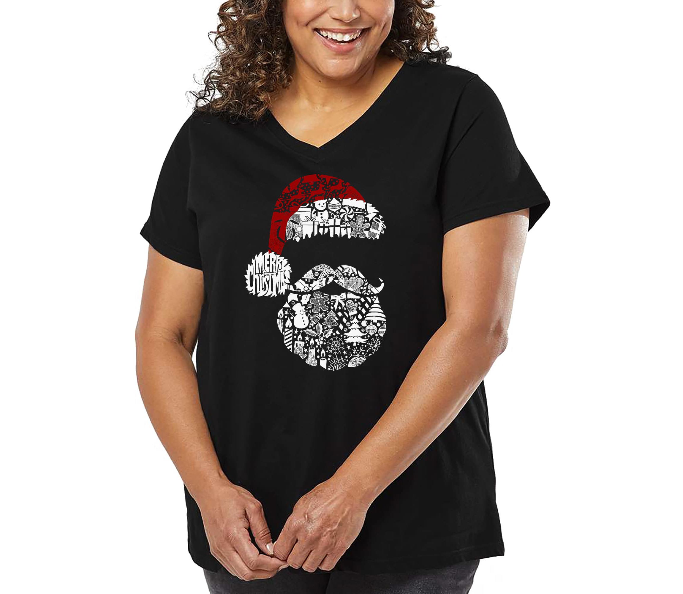 Santa Pics - Womens Plus Size Word Art V-Neck