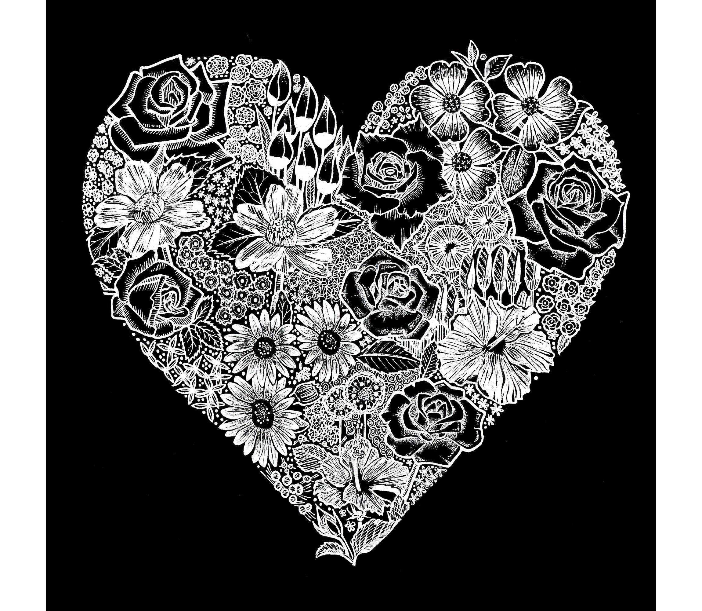Womens Plus Size Word Art V-Neck - Heart Flowers