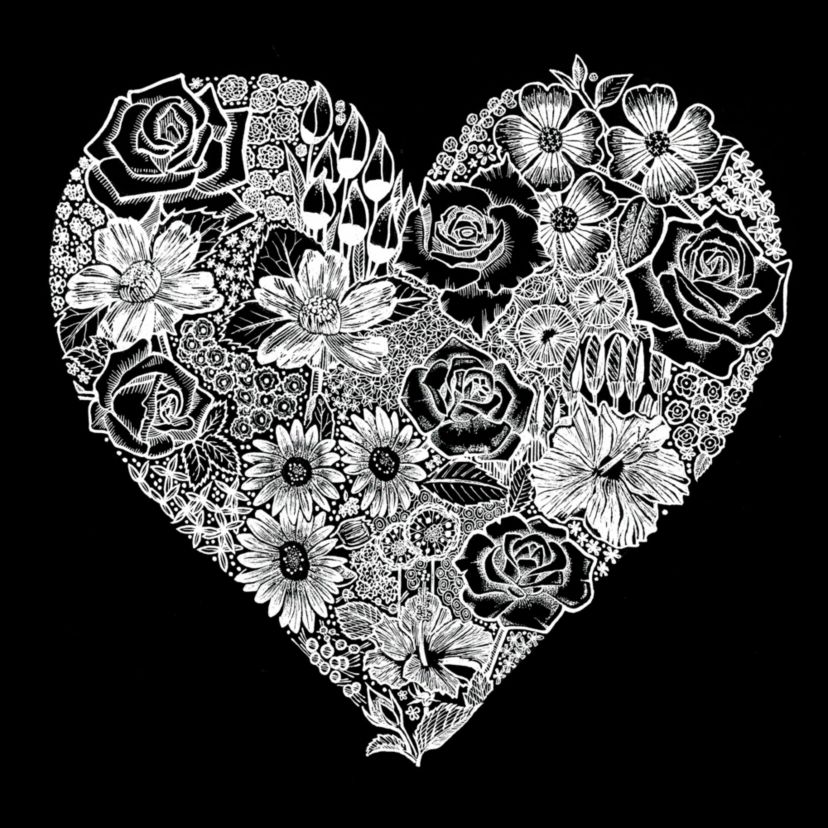 Womens Plus Size Word Art V-Neck - Heart Flowers