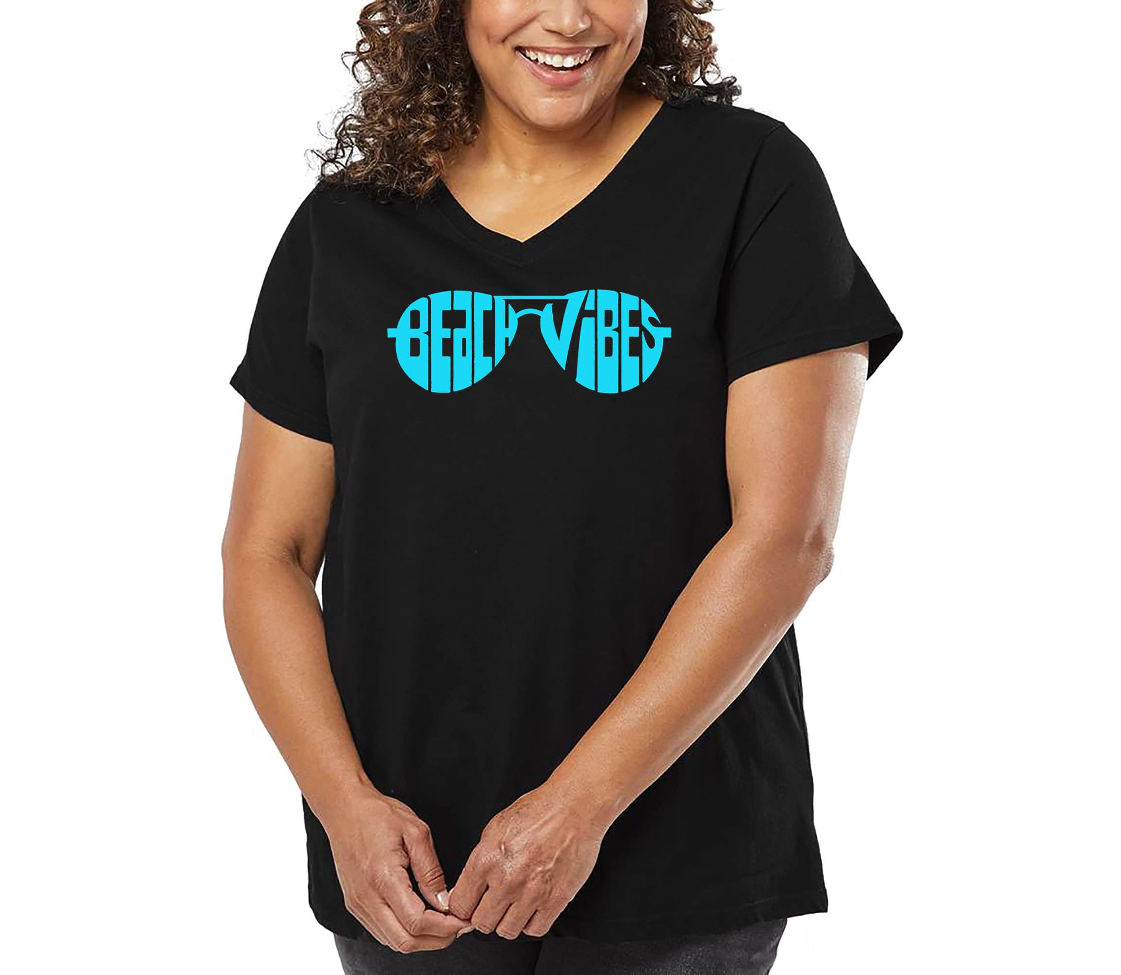 Beach Vibes - Womens Plus Size Word Art V-Neck