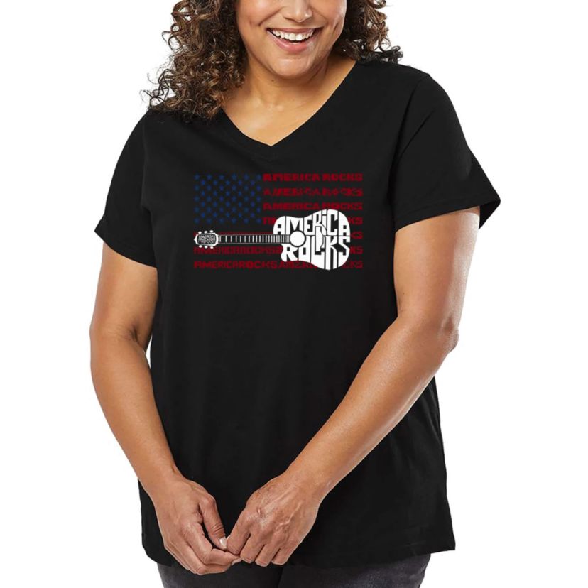 America Rocks - Womens Plus Size Word Art V-Neck