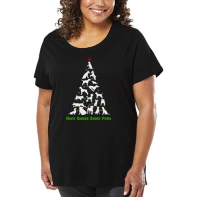 LA Pop Art Here Comes Santa Paws - Women's Plus Size Word Art T-Shirt