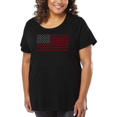 LA Pop Art Women's Plus Size Word Art T-shirt - USA Flag, Black, 4X