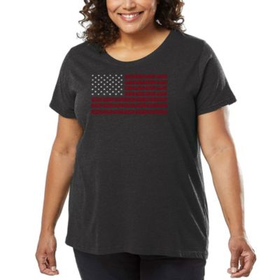 LA Pop Art Women's Plus Size Word Art T-shirt - USA Flag, Grey, 4X