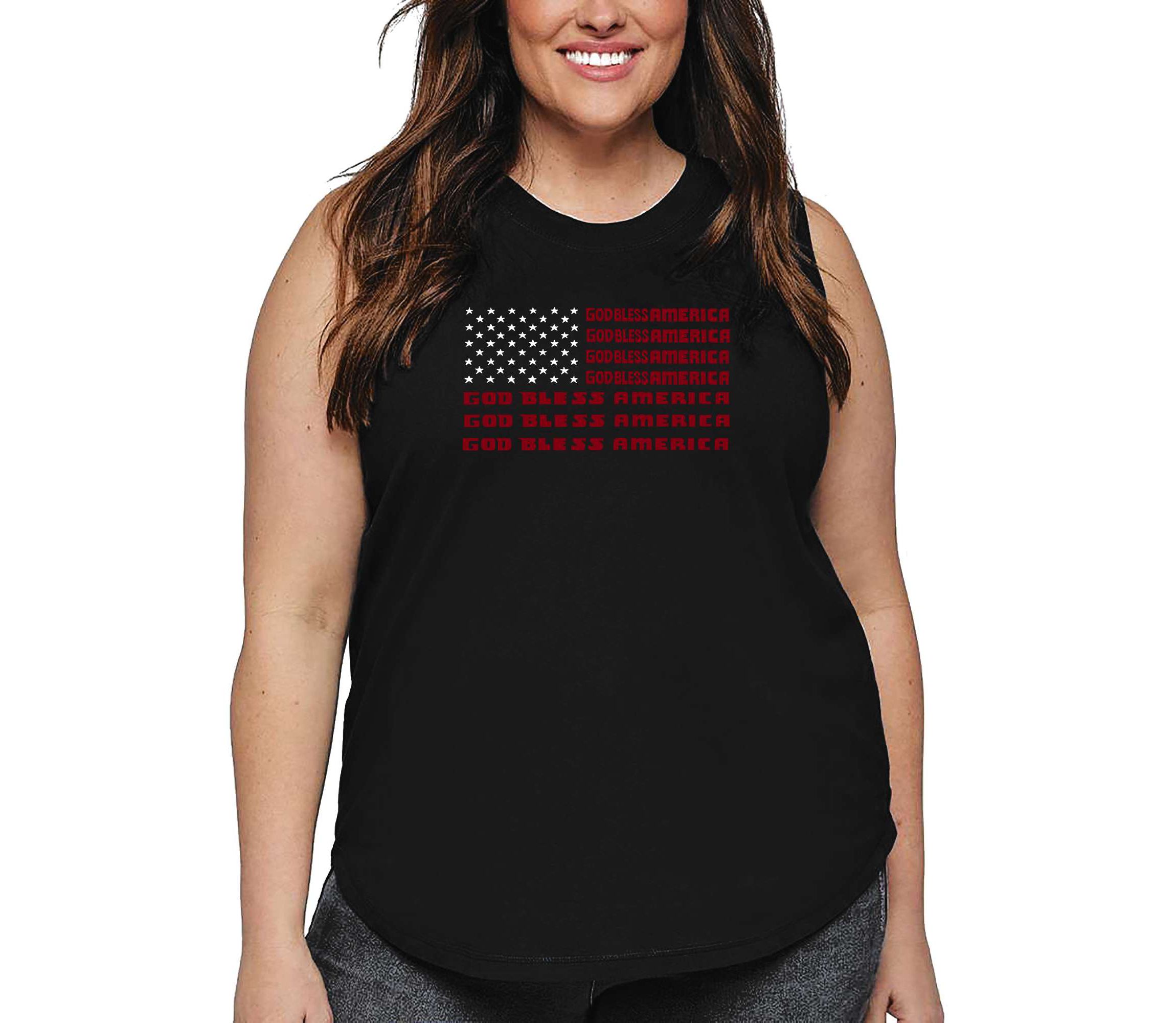 Womens Plus Size Word Art Tank Top - God Bless America