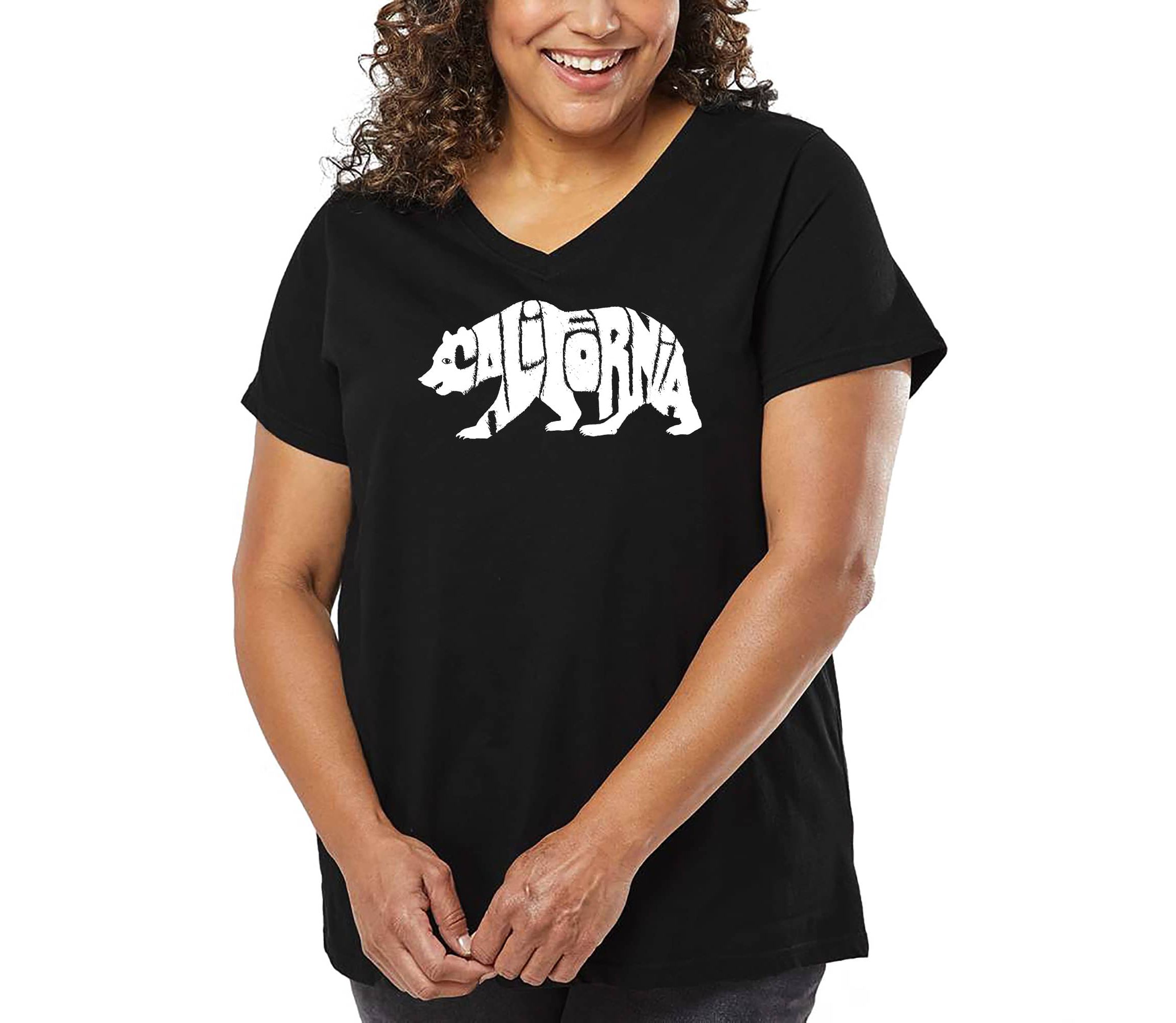 Womens Plus Size Word Art V-Neck - California Bear