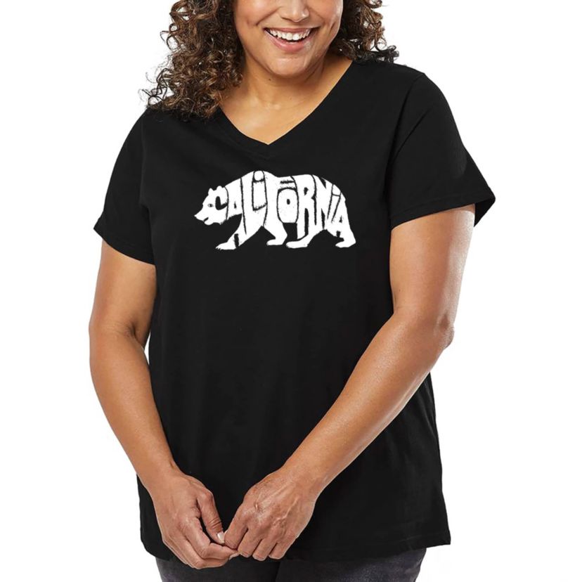 Womens Plus Size Word Art V-Neck - California Bear