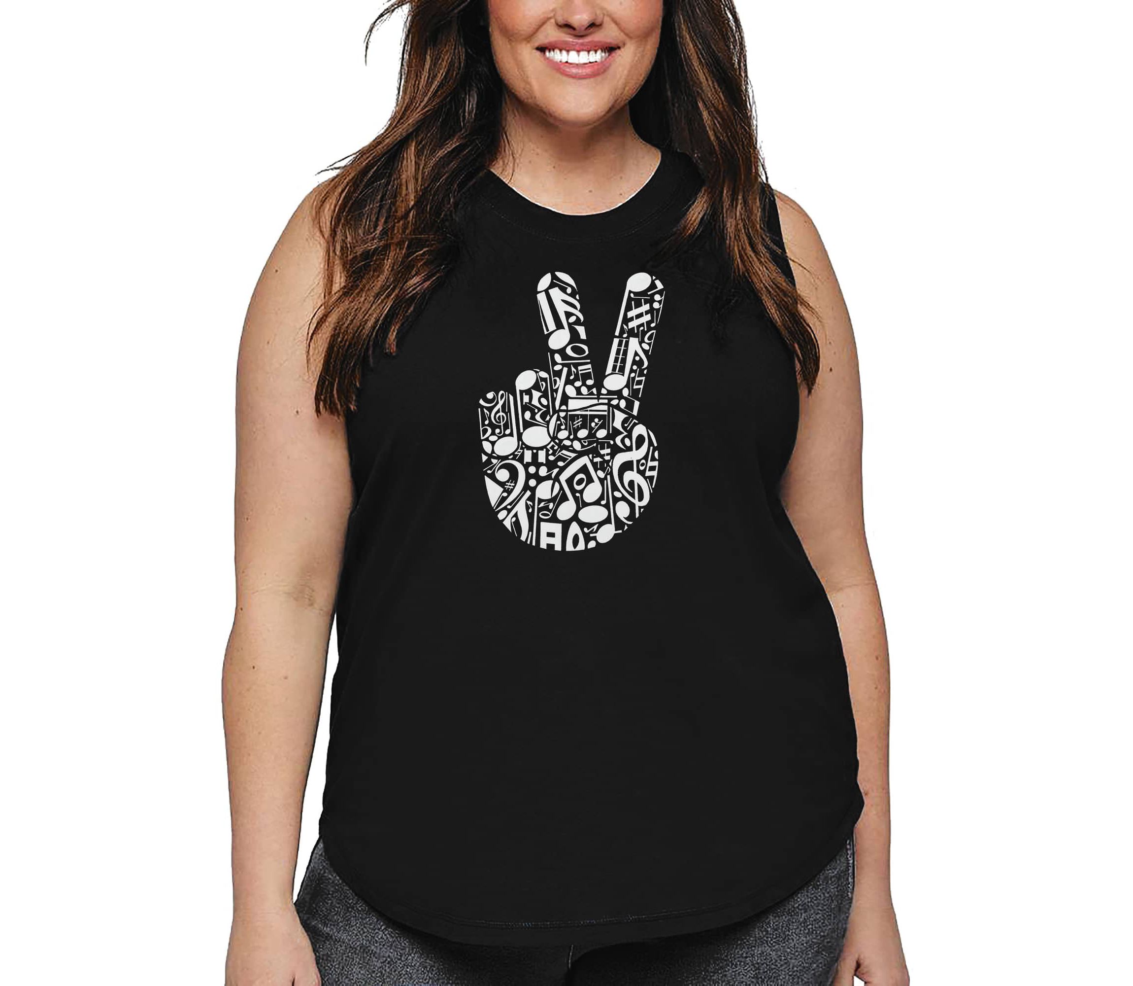 Peace Finger Notes - Womens Plus Size Word Art Tank Top