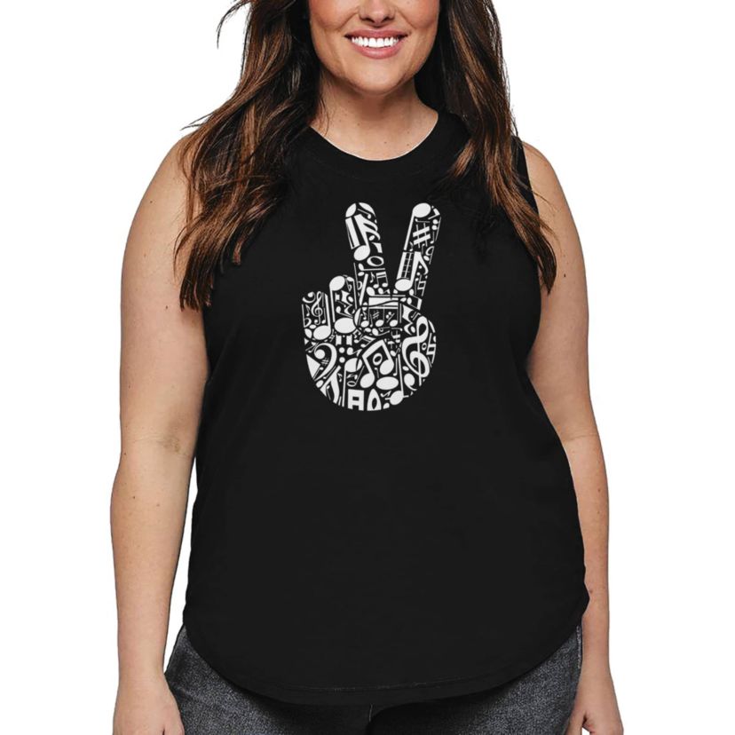 Peace Finger Notes - Womens Plus Size Word Art Tank Top