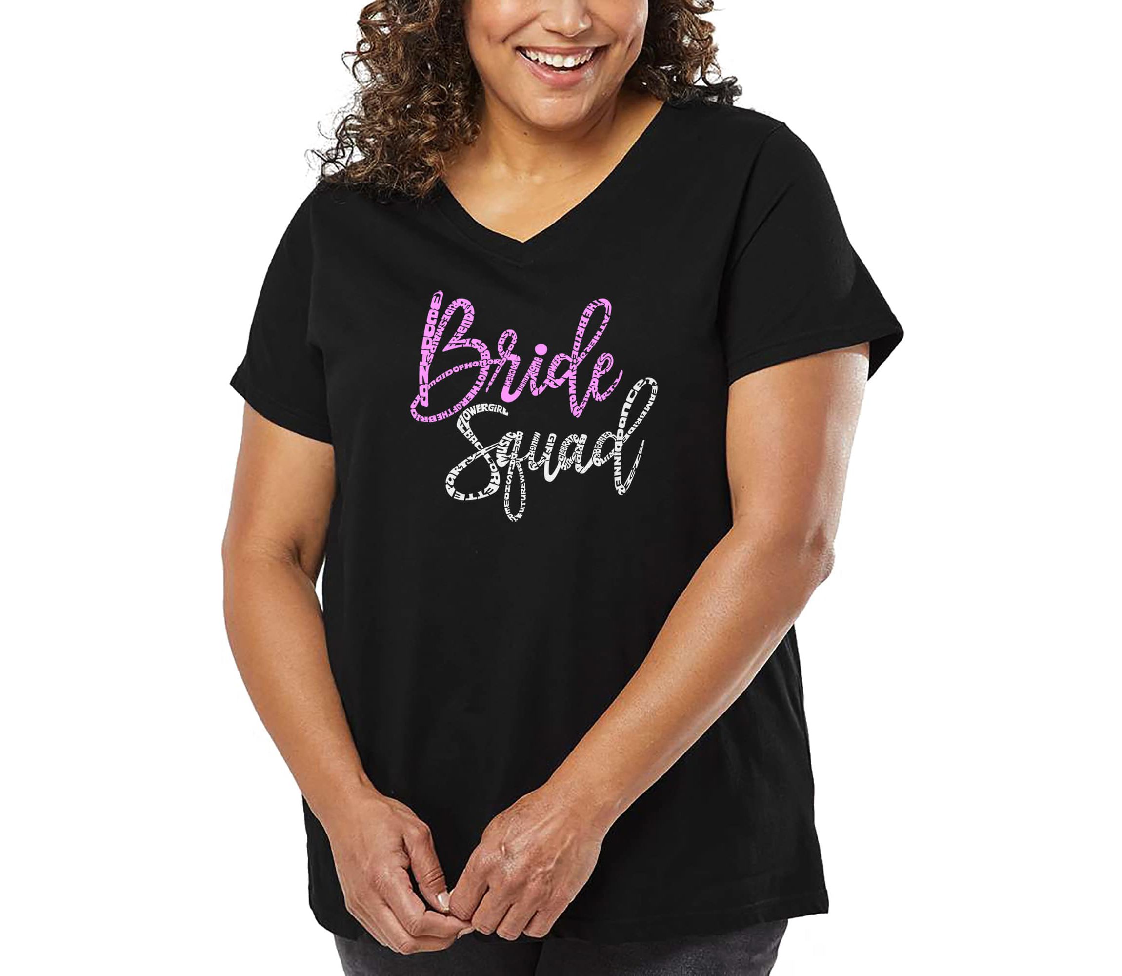 Womens Plus Size Word Art V-Neck - Bride Squad