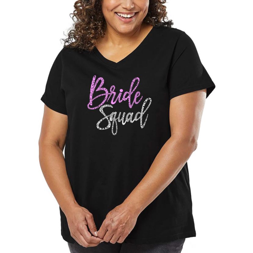 Womens Plus Size Word Art V-Neck - Bride Squad