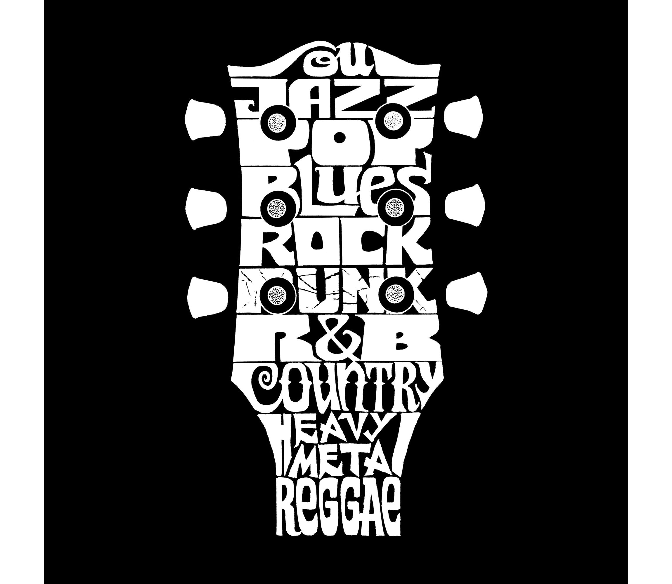 Womens Plus Size Word Art V-Neck - Guitar Head Music Genres