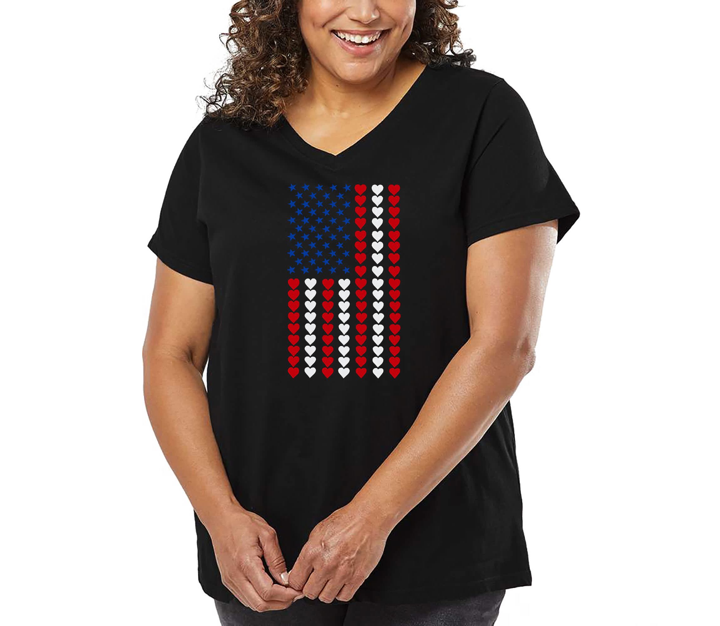 Heart Flag - Womens Plus Size Word Art V-Neck
