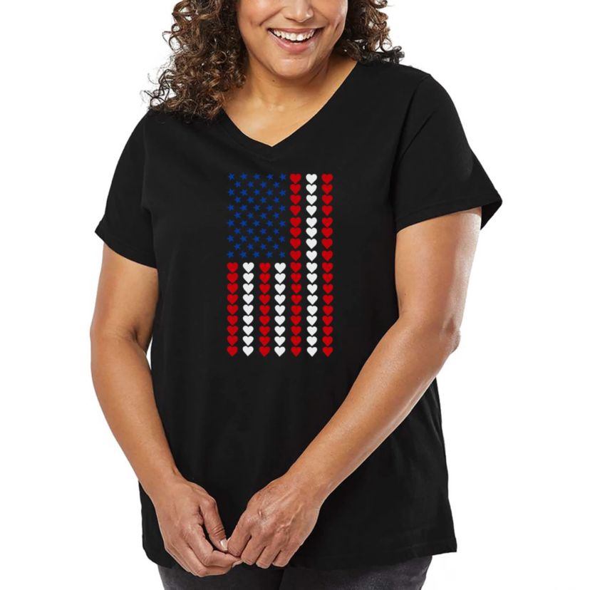 Heart Flag - Womens Plus Size Word Art V-Neck