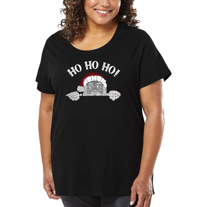 Peeking Santa - Womens Plus Size Word Art T-Shirt