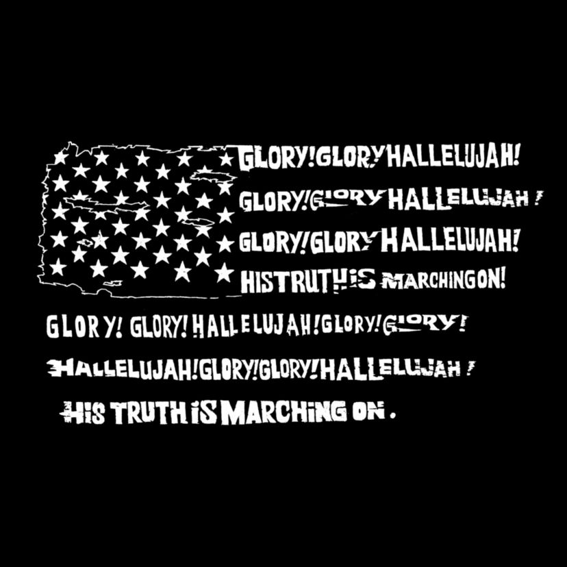 Womens Plus Size Word Art V-Neck - Glory Hallelujah Flag