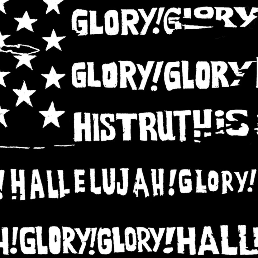 Womens Plus Size Word Art V-Neck - Glory Hallelujah Flag