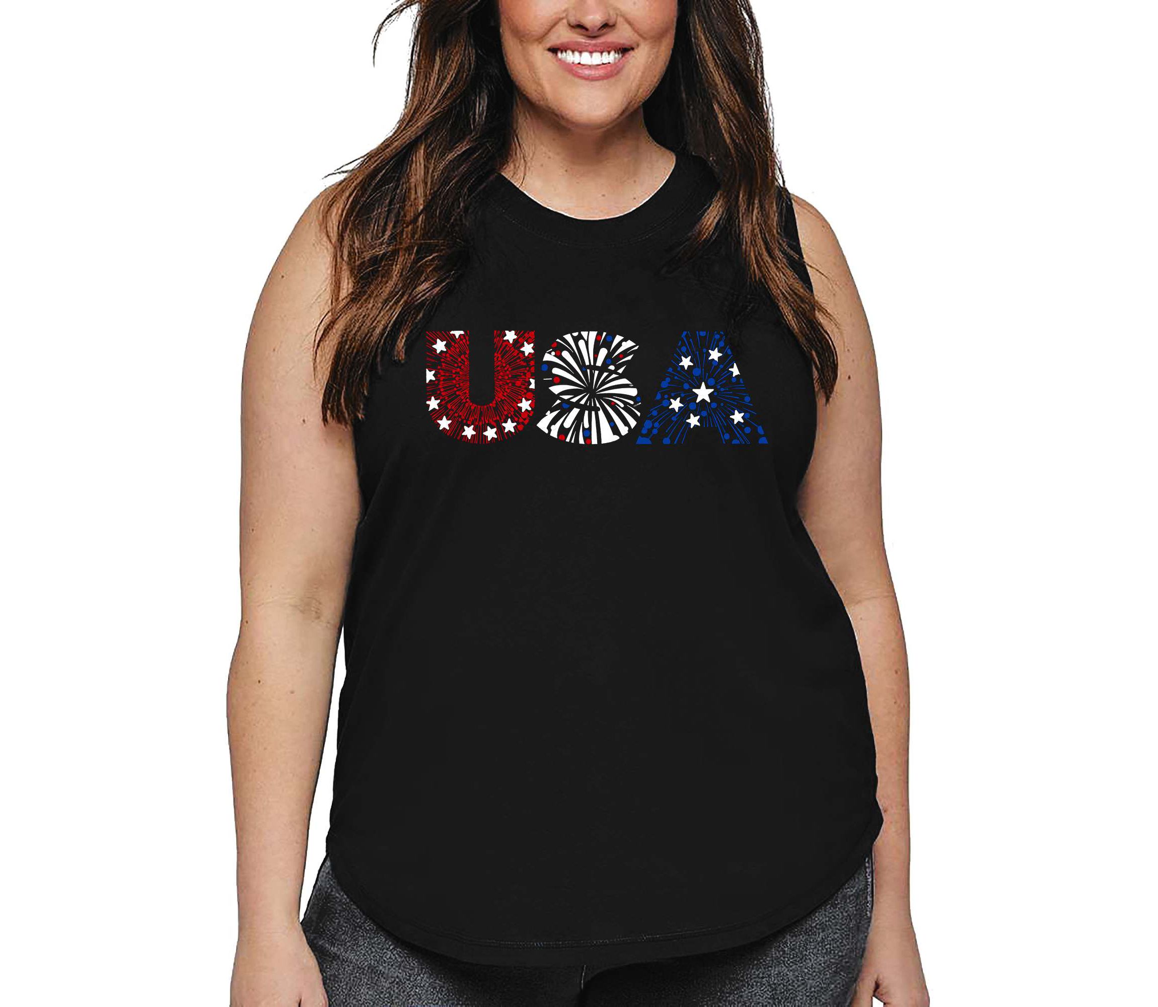 USA Fireworks - Womens Plus Size Word Art Tank Top