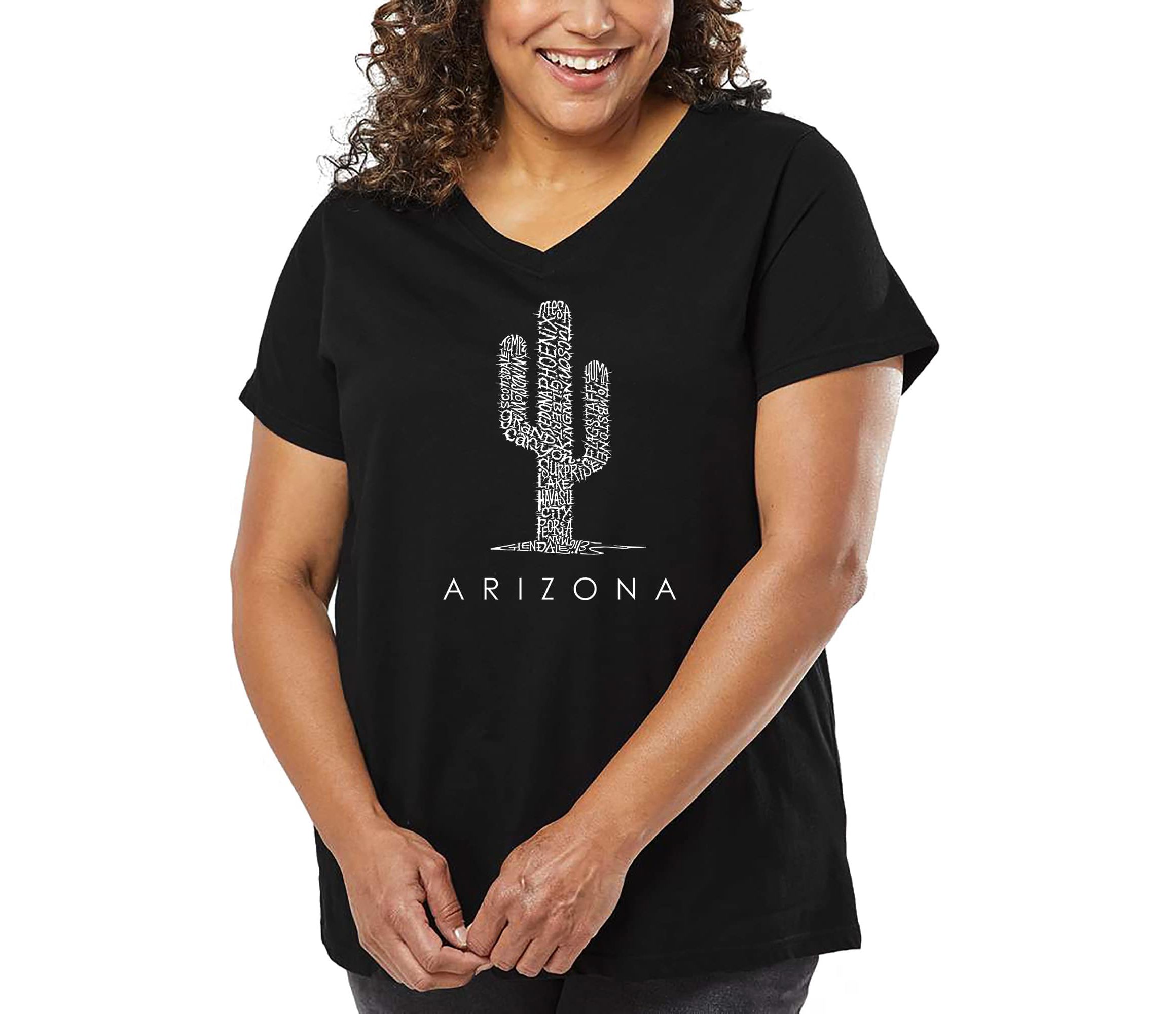 Womens Plus Size Word Art V-Neck - Arizona Cities