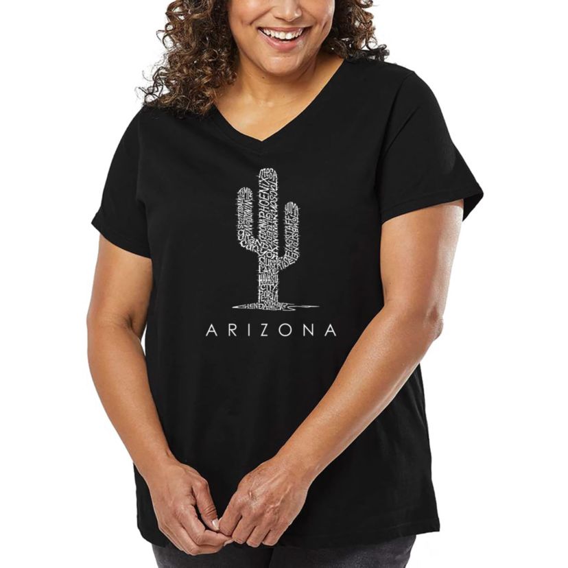Womens Plus Size Word Art V-Neck - Arizona Cities