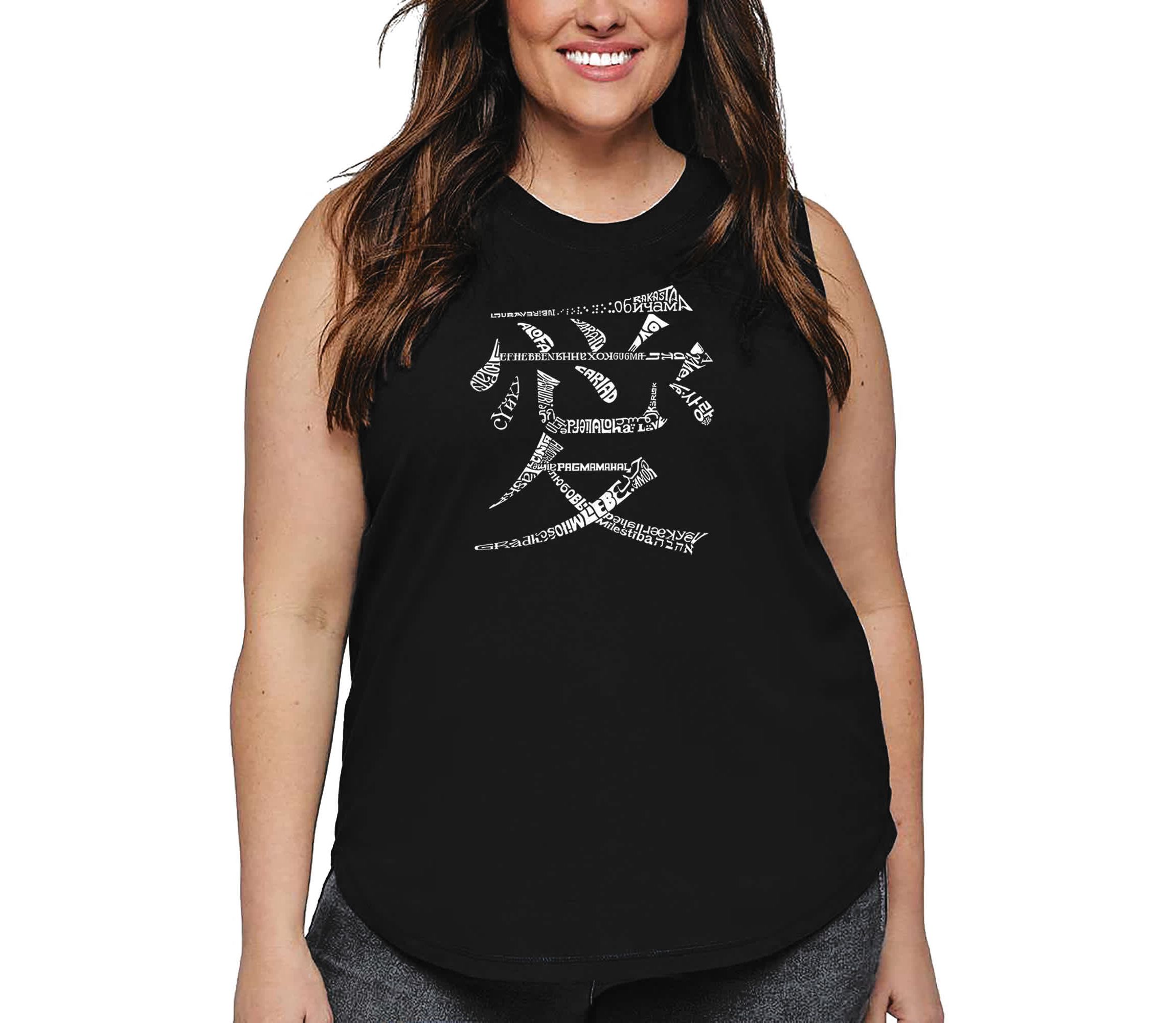 Womens Plus Size Word Art Tank Top - The Word Love in 44 Languages