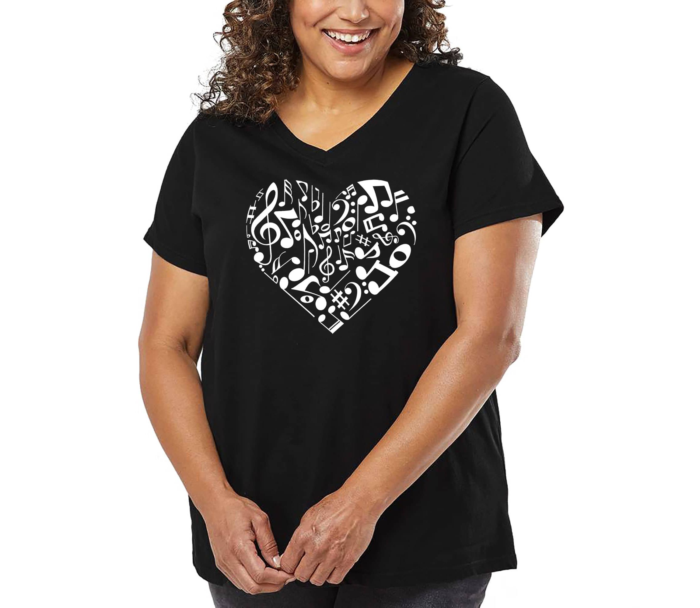 Womens Plus Size Word Art V-Neck - Heart Notes