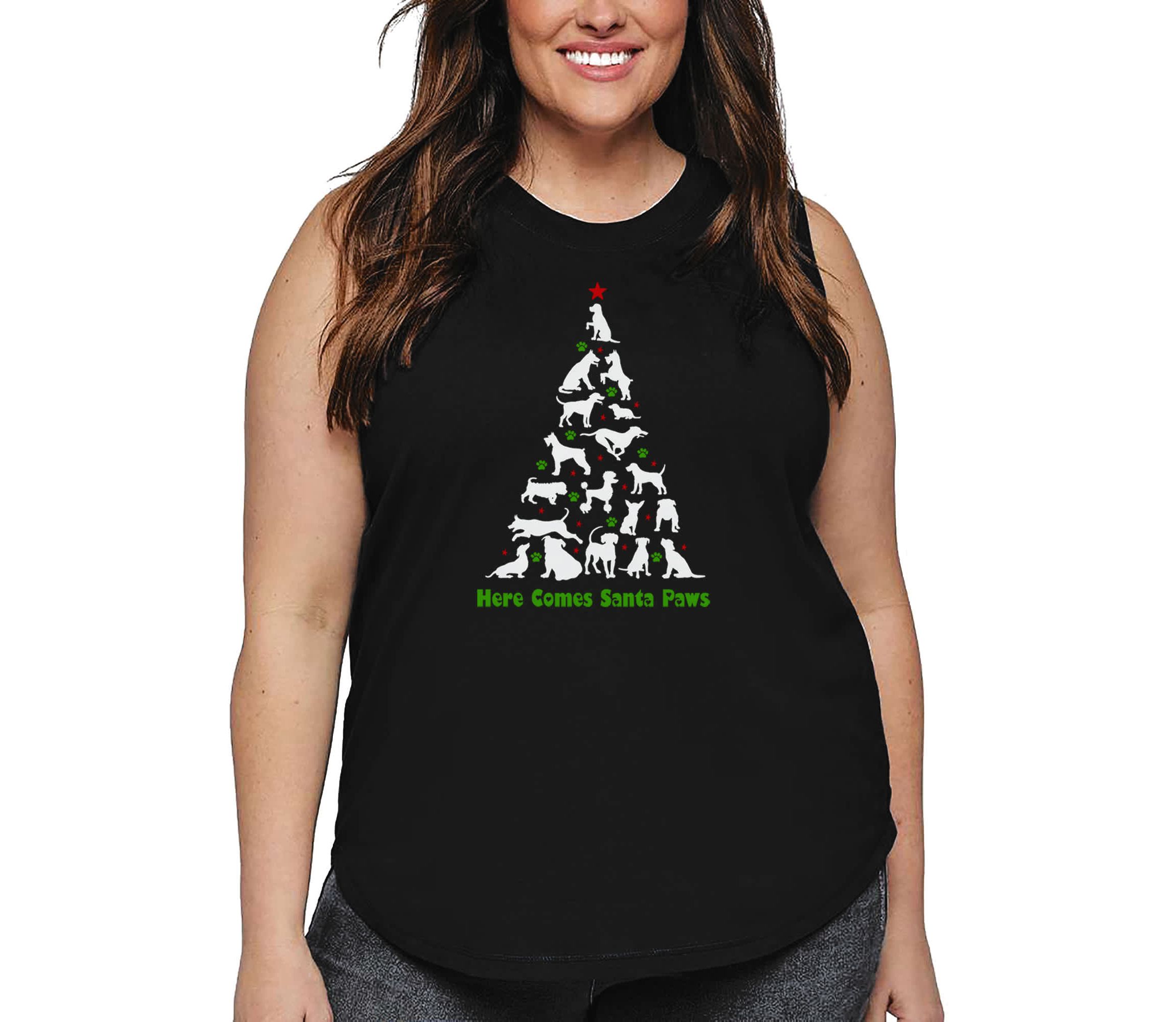 Here Comes Santa Paws - Womens Plus Size Word Art Tank Top
