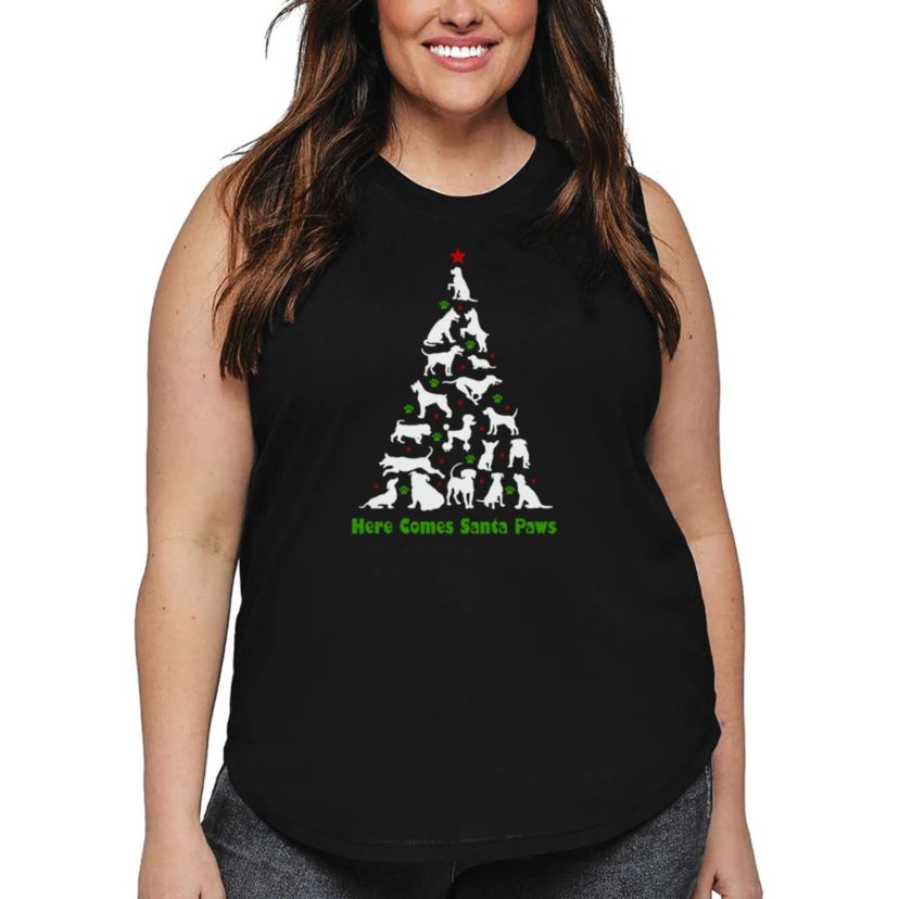 Here Comes Santa Paws - Womens Plus Size Word Art Tank Top