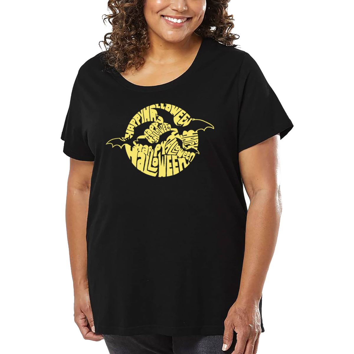 Womens Plus Size Word Art T-shirt - Halloween Bats