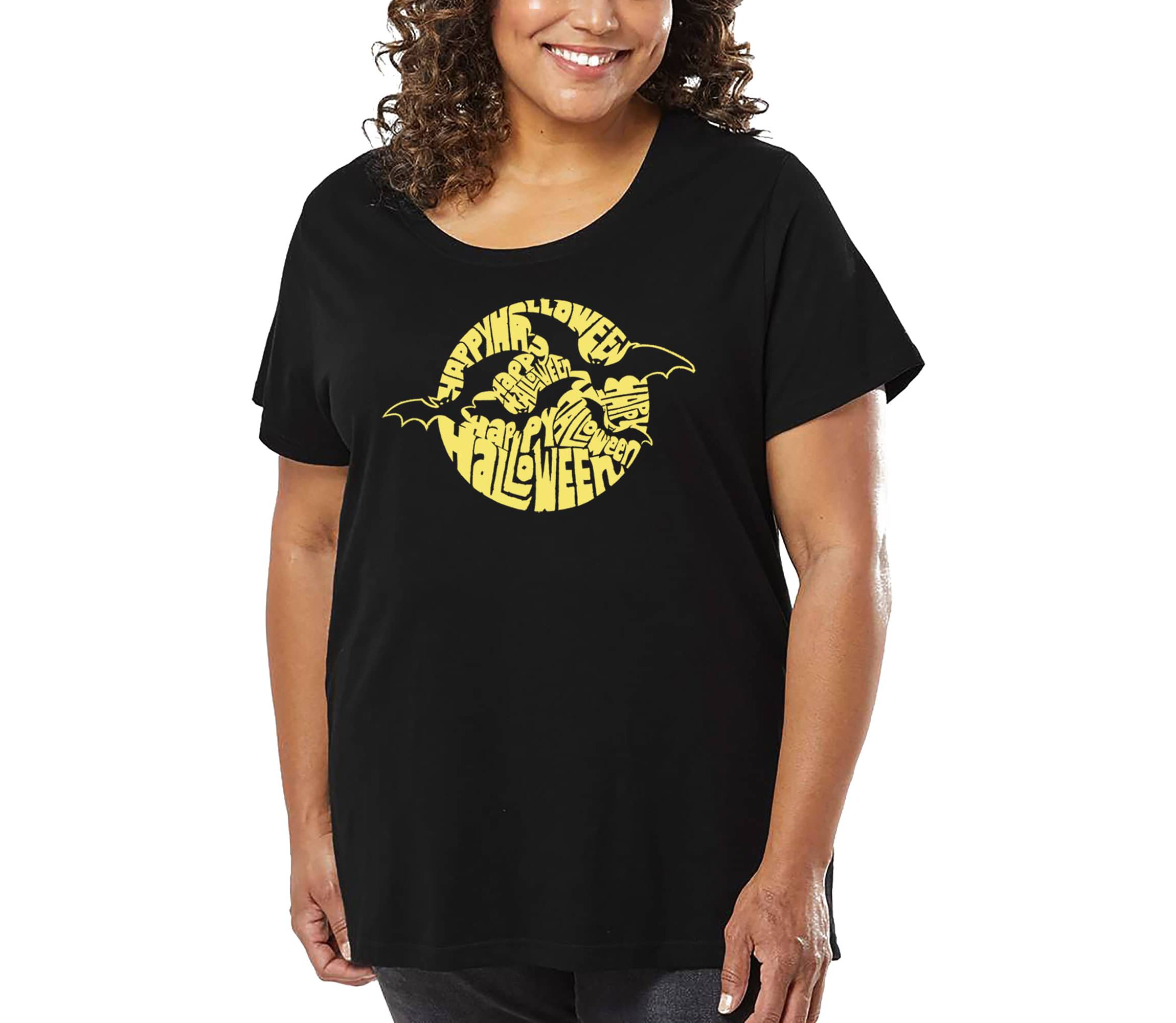 Womens Plus Size Word Art T-shirt - Halloween Bats