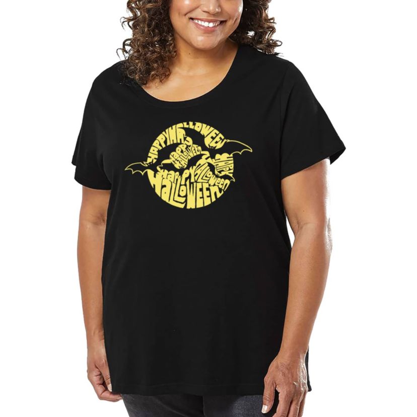 Womens Plus Size Word Art T-shirt - Halloween Bats