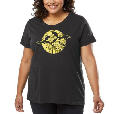 LA Pop Art Women's Plus Size Word Art T-shirt - Halloween Bats, Grey, 4X