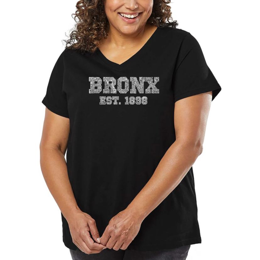 Womens Plus Size Word Art V-Neck - POPULAR NEIGHBORHOODS IN BRONX, NY