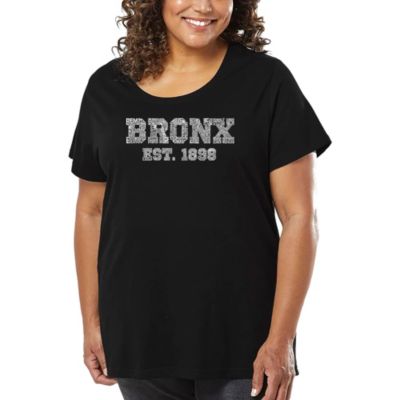 LA Pop Art Women's Plus Size Word Art T-shirt - POPULAR NEIGHBORHOODS IN BRONX, NY